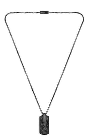 Hugo Boss Brezčasna črna moška ogrlica Military Badge Orlado 1580356