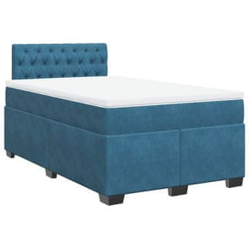 Vidaxl Box spring postelja z vzmetnico temno modra 120x200 cm žamet