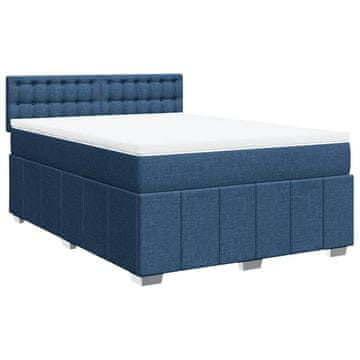 Vidaxl Box spring postelja z vzmetnico modra 160x200 cm blago