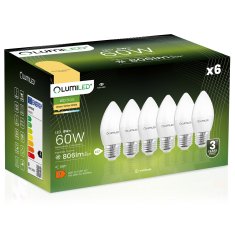 LUMILED 6x LED žarnica E27 B35 8W = 60W 806lm 3000K Toplo bela 180°