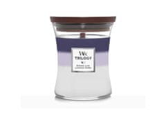 Woodwick Dišeča sveča z lesenim krakom Trilogy sveča srednja Evening Luxe 275 g