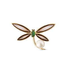 JwL Luxury Pearls Očarljiva broška s pravim belim biserom in biserom 2 v 1 Dragonfly JL0821