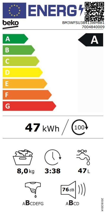 Beko BM3WFSU38413WPBB1 pralni stroj, 8 kg