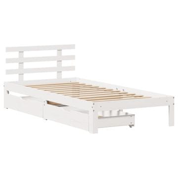 Vidaxl Posteljni okvir s predali bel 100x200 cm trdna borovina