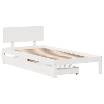Vidaxl Posteljni okvir s predali bel 90x200 cm trdna borovina
