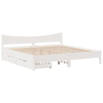Vidaxl Posteljni okvir s predali bel 200x200 cm trdna borovina
