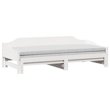 Vidaxl Izvlečna dnevna postelja bela 90x200 cm trdna borovina