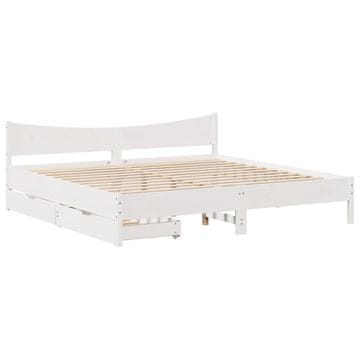 Vidaxl Posteljni okvir s predali bel 180x200 cm trdna borovina