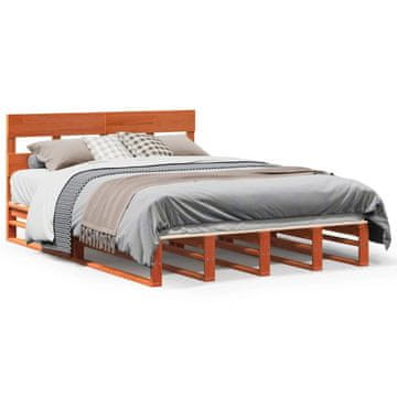 Vidaxl Posteljni okvir brez vzmetnice voščeno rjav 135x190 cm borovina