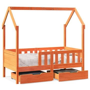 Vidaxl Otroški posteljni okvir s predali 70x140 cm trdna borovina