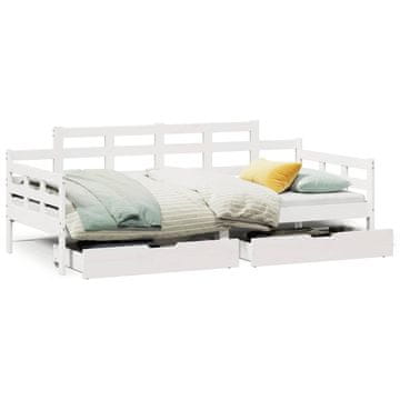 Vidaxl Dnevna postelja s predali bela 90x190cm trdna borovina
