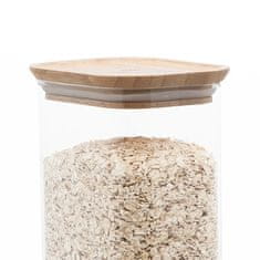 Pebbly Dóza , PKV-070, skleněná, objem 2,6 L, bambusové víko, obdelníkový tvar, zaoblené hrany