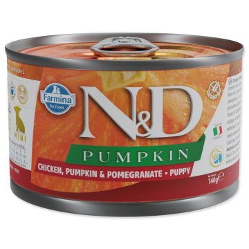 N&D PUMPKIN Pes cons. Piščanec, buča in granatno jabolko za mladiče Mini 140 g