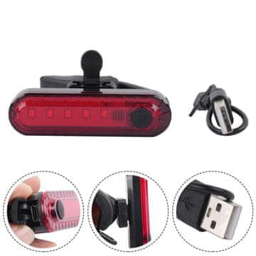 motoLEDy Kolesarska luč s 4 načini delovanja, USB, rdeča