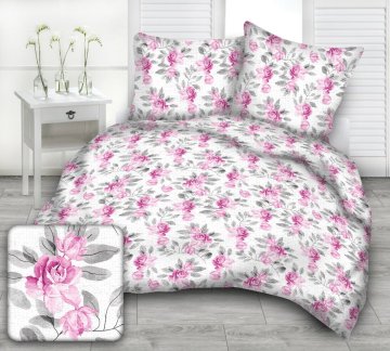 Posteljnina iz lubja 160x200, vzorec roza vrtnic