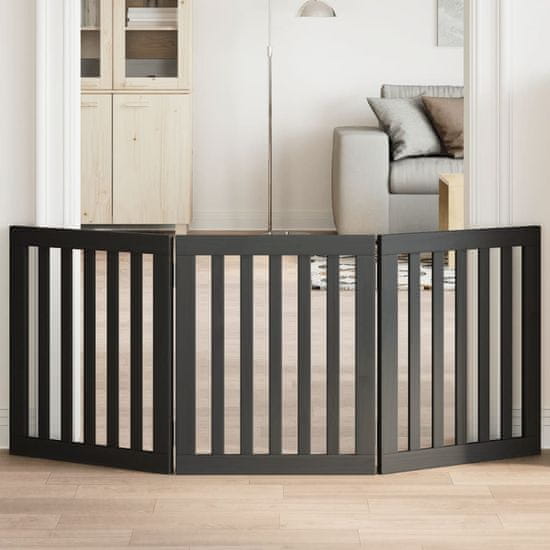 shumee vidaXL Vrata za pse zložljiva 3 paneli črna 150 cm topolovina