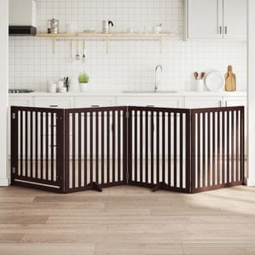 Vidaxl vidaXL Zložljiva pasja vrata z vrati 4 paneli rjave barve 320 cm