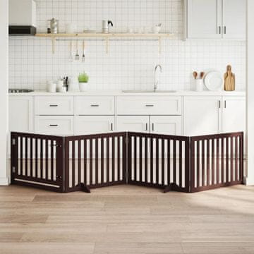 Vidaxl vidaXL Zložljiva pasja vrata z vrati 4 paneli rjave barve 320 cm