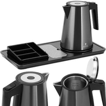 Royal Catering Hotelski dobrodošlni komplet: električni čajnik s pladnjem, 1,2 l, 1800 W, črn