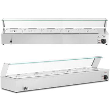 Royal Catering Bemar grelnik za jedi, grelni pult z zaščitnim pokrovom 5 x GN 1/2 2000 W