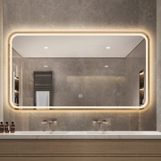 S6 Steklarstvo Šest LED ogledalo S68C , 150x80cm, z zlatim okvirjem