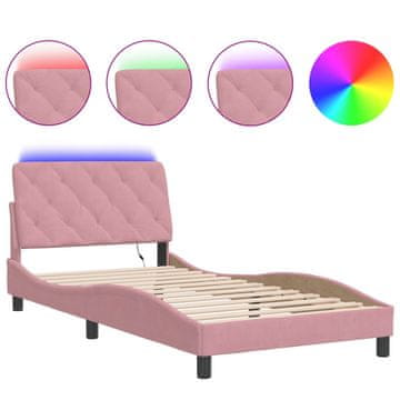 Vidaxl Posteljni okvir z LED brez vzmetnice roza 100x200 cm žamet