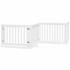 Vidaxl Ograda za pse z vrati zložljiva 4 paneli bela 320 cm topolovina