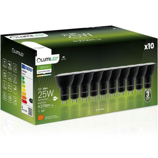 LUMILED 10x LED žarnica GU10 3W = 25W 270lm 4000K Nevtralno bela 120° črna