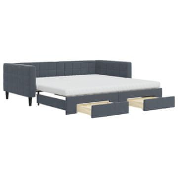 Vidaxl Izvlečna dnevna postelja s predali temno siva 100x200 cm žamet