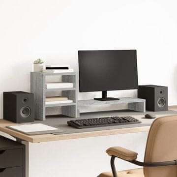 Vidaxl vidaXL Stojalo za monitor z organizatorjem, sivo, sonoma hrastovo