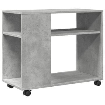 Vidaxl Stranska mizica s koleščki betonsko siva 70x35x60 cm inž. les