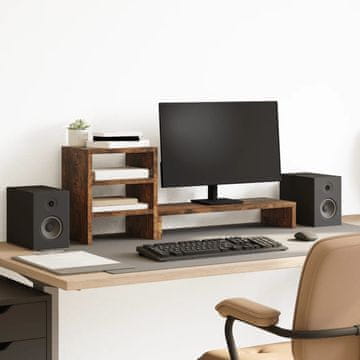 Vidaxl vidaXL Stojalo za monitor z organizatorjem, dimljen hrast