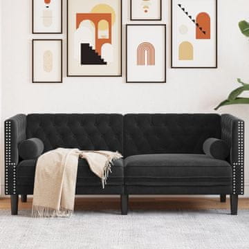 Vidaxl vidaXL Chesterfield kavč z vzglavniki, dvosed, črn, žamet
