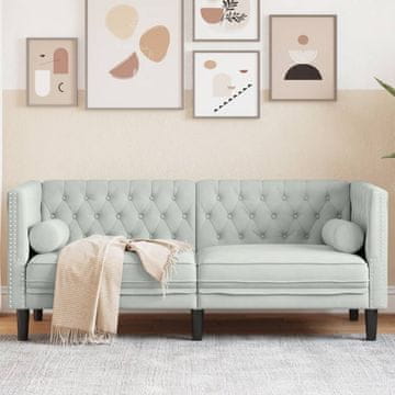 Vidaxl vidaXL Chesterfield kavč z vzglavniki, dvosed, svetlo siv, žamet
