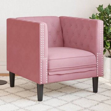 shumee vidaXL Fotelj chesterfield roza žamet