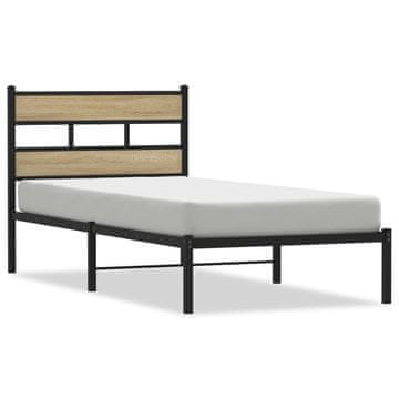 Vidaxl Kovinski posteljni okvir brez vzmetnice sonoma hrast 90x190 cm