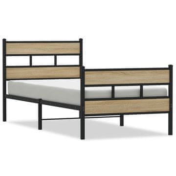Vidaxl Kovinski posteljni okvir brez vzmetnice sonoma hrast 90x200 cm