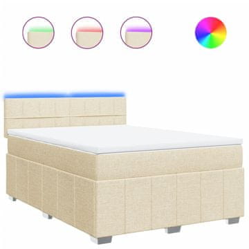 Vidaxl Box spring postelja z vzmetnico krem 140x200 cm blago