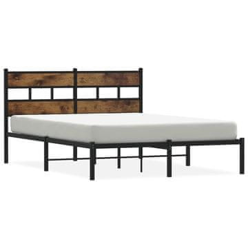 Vidaxl Kovinski posteljni okvir brez vzmetnice dimljen hrast 135x190cm