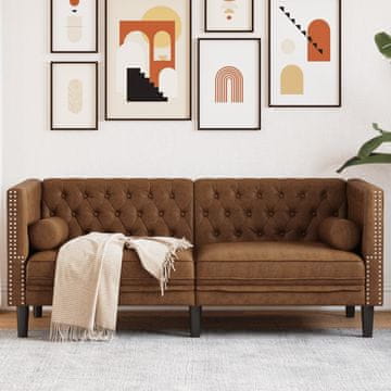 Vidaxl vidaXL Chesterfield kavč z vzglavniki, dvosed, rjav, umetni semiš