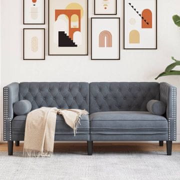 Vidaxl vidaXL Chesterfield kavč z vzglavniki, dvosed, temno siv, žamet