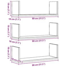 Vidaxl Stenska polica 3 kosi črna 80x18x18 cm inženirski les