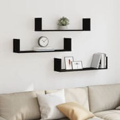 Vidaxl Stenska polica 3 kosi črna 80x18x18 cm inženirski les