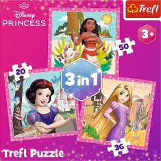 Trefl Puzzle Disneyjeve princeske: Vaina, Locika in Sneguljčica 3 v 1 (20, 36, 50 kosov)