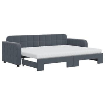 Vidaxl Izvlečna dnevna postelja z vzmetnico tem. siva 80x200 cm žamet