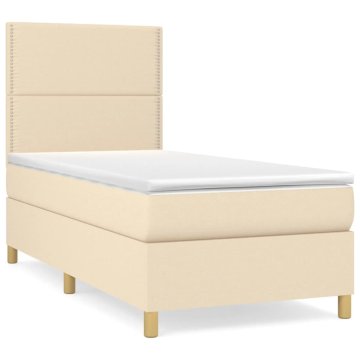 Vidaxl Box spring postelja z vzmetnico krem 100x200 cm blago