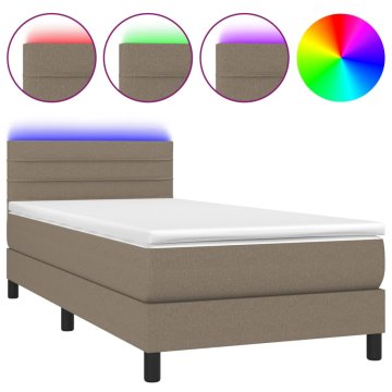 Vidaxl Box spring postelja z vzmetnico LED taupe 100x200 cm blago