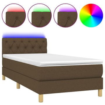 Vidaxl Box spring postelja z vzmetnico LED temno rjava 80x200 cm blago