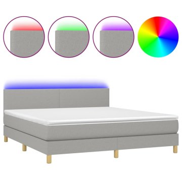 Vidaxl Box spring postelja z vzmetnico LED sv. siva 180x200 cm blago
