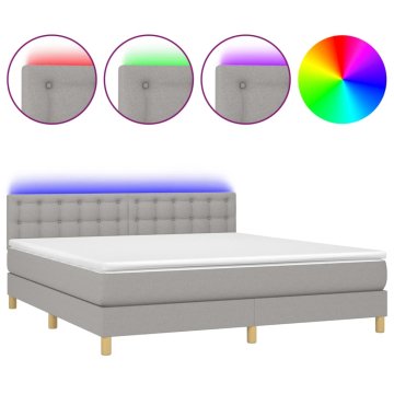 Vidaxl Box spring postelja z vzmetnico LED sv. siva 180x200 cm blago